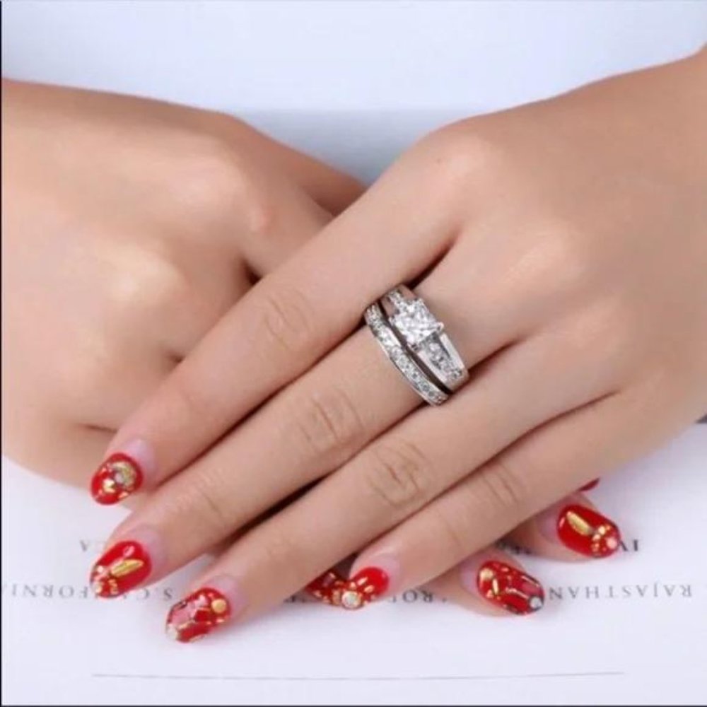 2PC/SET 925 STERLING SILVER DIAMOND RING, CUTE RING, SHINY RING. - Picture 4 of 6